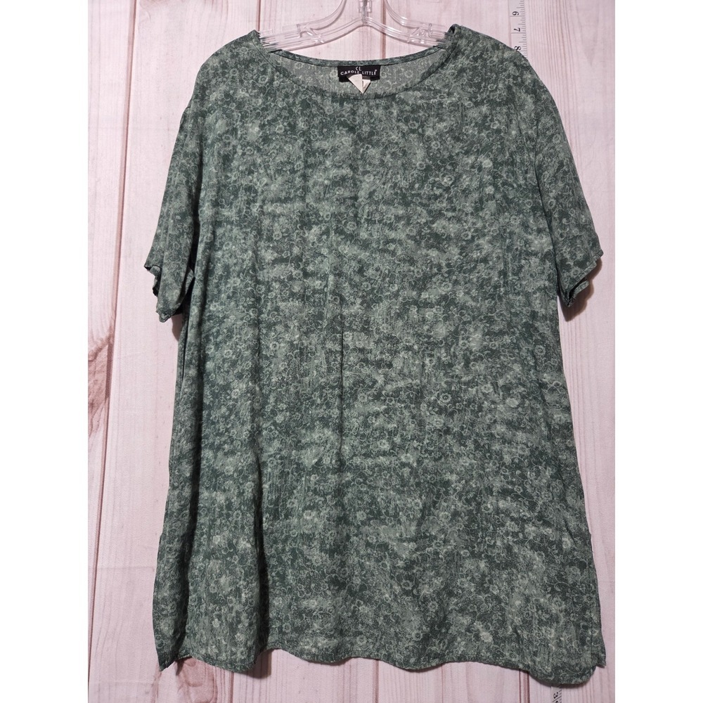 Carol Little Green Floral Print Short Sleeve Tunic Top Women's Plus Size 14
